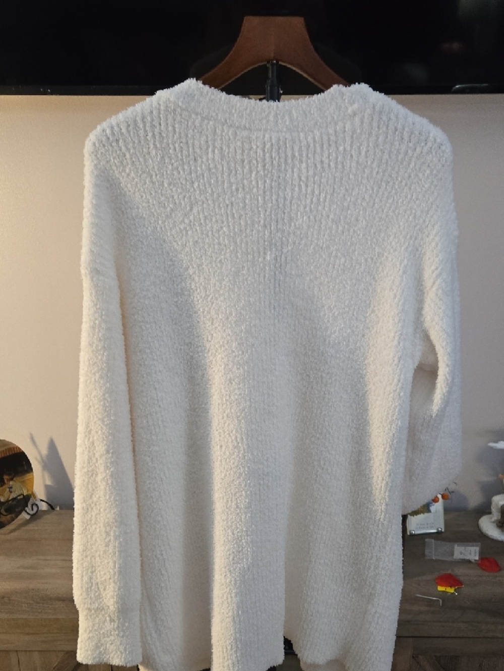 Time and Tru Cream Bouclé Open-Front Cardigan with Pockets - Picture 3 of 3